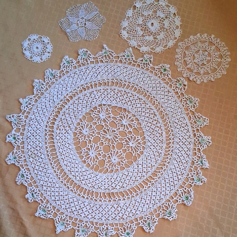 Intricate White Crochet Doilies Set